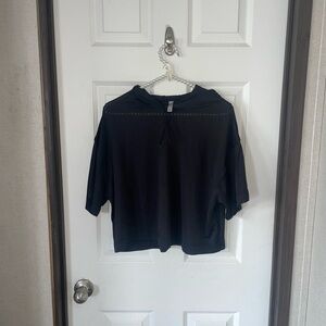Athleta Black Polo Boxy Short Sleeve T-Shirt